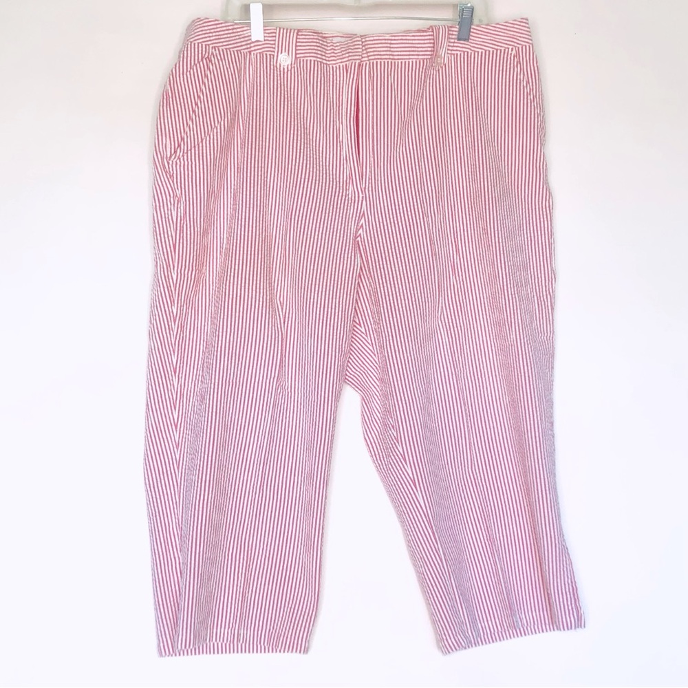 VILLAGER  Striped Pink/White Woman’s Cropped pants  Sz 20W Stretch